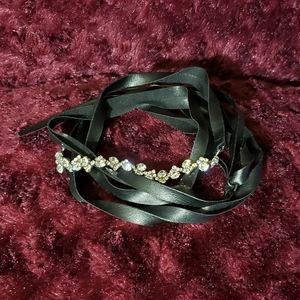 Choker faux leather & rhinestone